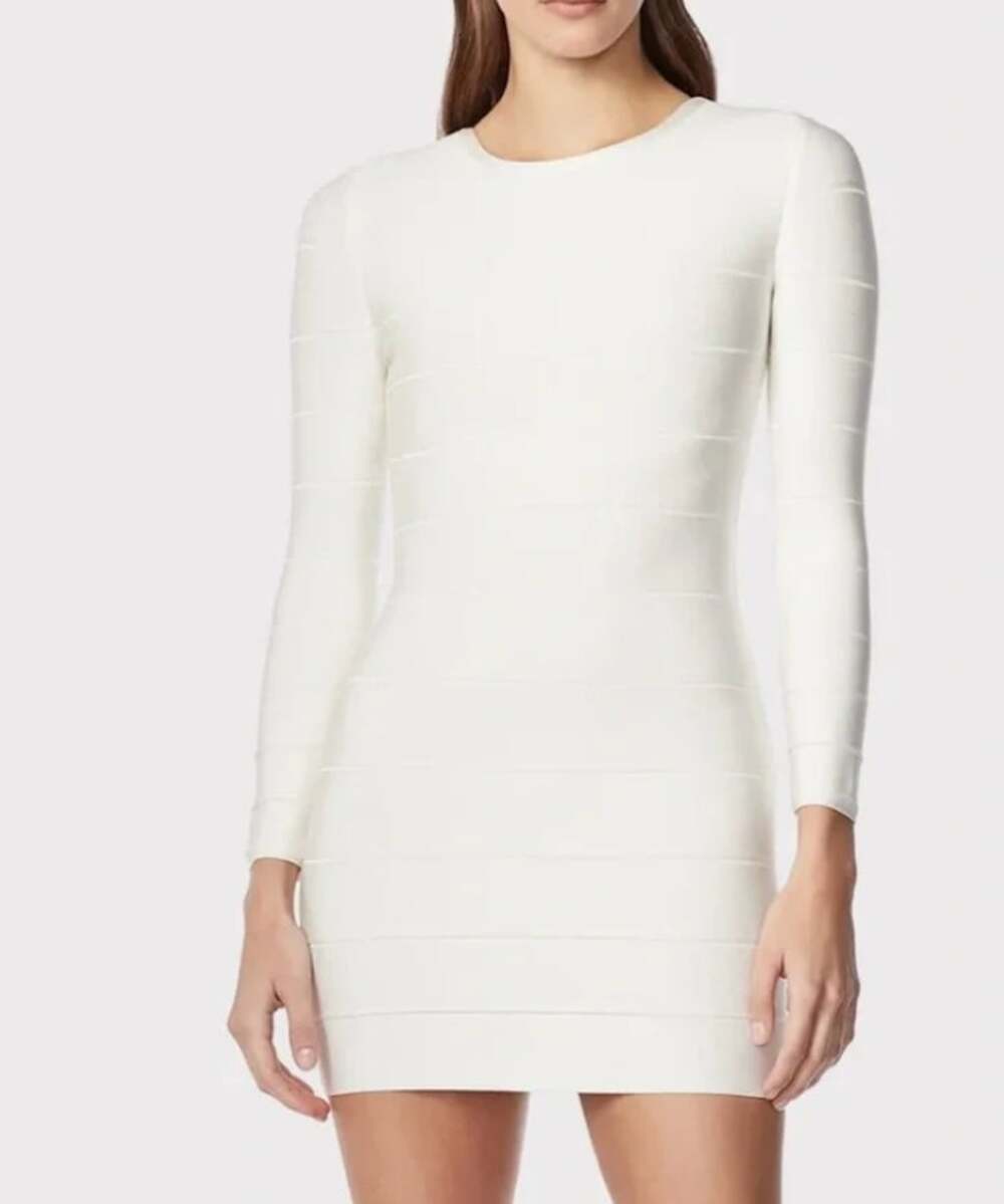 Herve Leger ICON MINI SHEATH DRESS Alabaster Long sleeve NWT $890 SMALL
